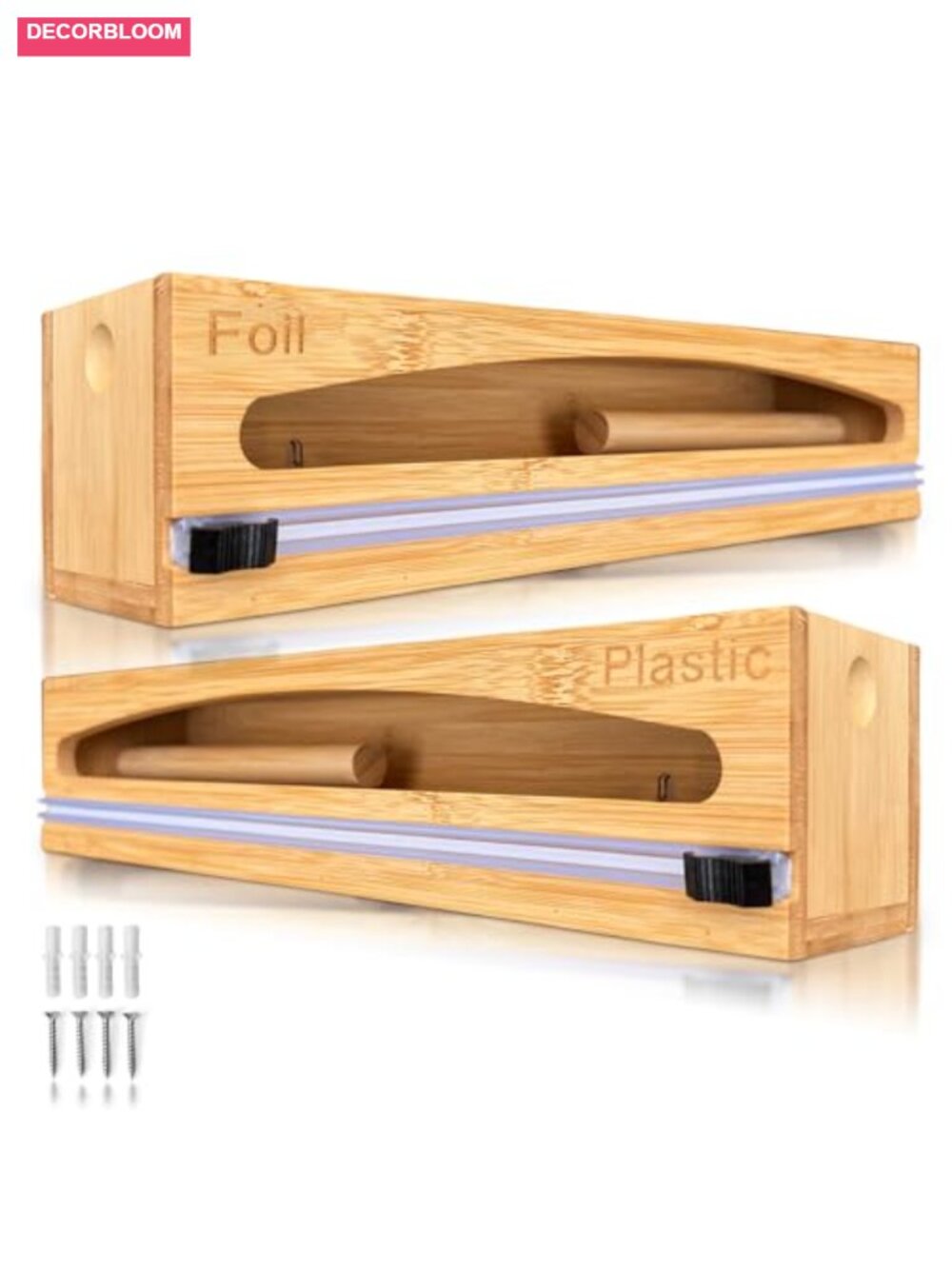 Bamboo Wrap Dispenser with Cutter 2-Piece Set Fits 12'' Rolls Foil